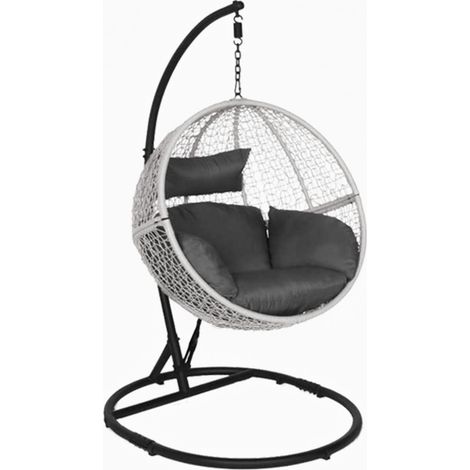 Poltrona a dondolo sospesa "Kubra" per giardino e veranda in rattan con cuscino -Naturale (1/4)