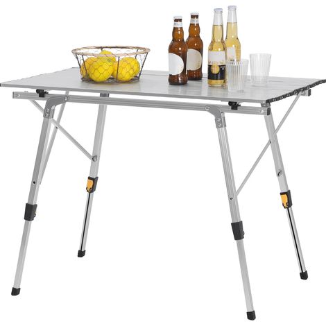 Table de camping repliable – Mobilier extérieur réglable en hauteur, idéale pour ordinateur ou repas en pleine nature – Argent (1/5)