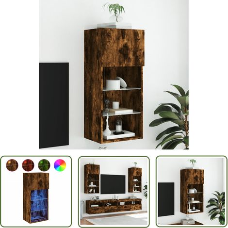 The Living Store Meuble TV avec lumières LED chêne fumé 40,5x30x90 cm - Meubles Tv - Meuble Tv - Support Tv - Meuble Hifi - Luminaire Led (1/5)