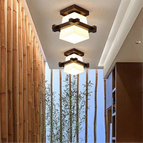 Plafonnier encastré compatible avec luminaire de cuisine en bois et verre pour la maison (1/4)