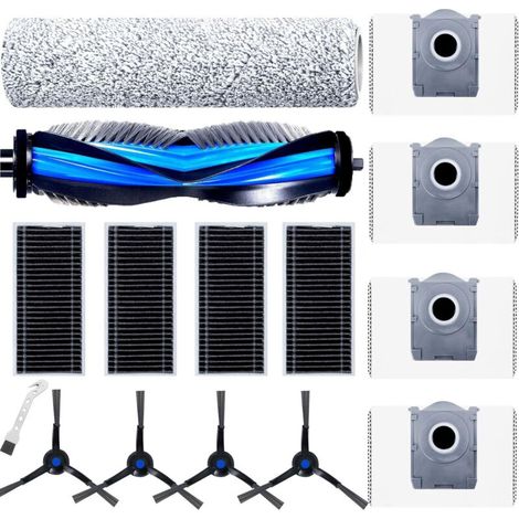 Kit d’accessoires pour robot aspirateur : 1 brosse à rouleau, 1 rouleau anti-poils, 4 filtres, 4 sacs à poussière et 4 brosses latérales