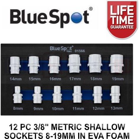 Bluespot 12pc 3/8" Metric Shallow Sockets 8-19mm In Eva Foam Tray 12PT 01566