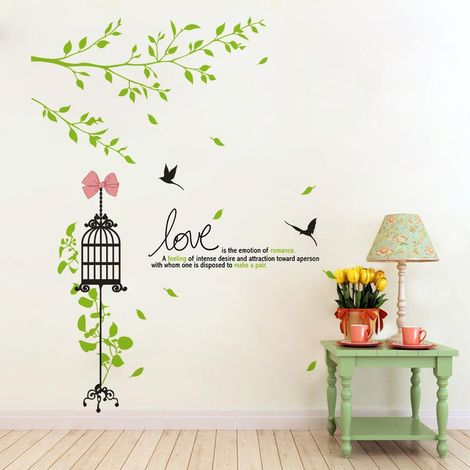 Sticker mural amovible motif oiseaux en cage créative - Décoration murale pour la maison (1/4)