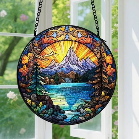 12.5cm Suspension en vitrail - Attrape-soleil artistique pour maison, décoration fenêtre élégante, cadeau Fête des Mères, Anniversaire pour femme, homme (1/5)