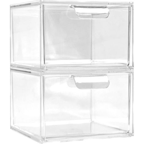 Juego de 2 cajas de almacenamiento transparentes para maquillaje, cajones, joyas y cosméticos. Organizador de tocador.