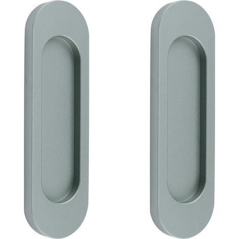 MOROBOR Lot de 2 poignées de porte coulissantes ovales auto-adhésives en alliage d'aluminium sans perforation pour porte coulissante de grange, fenêtres, armoires (gris mat, 100 mm) (1/5)