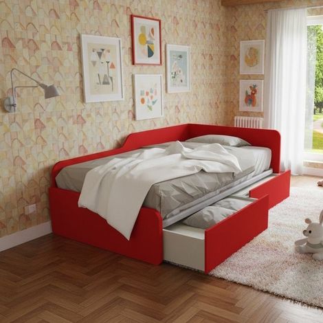 Divano letto singolo 120x190 con cassettoni - Ideale per camerette - Rosso (1/5)