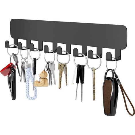 Crochets à clés muraux, porte-clés adhésif sans perçage à coller au mur, Noir 1 Pack (1/5)