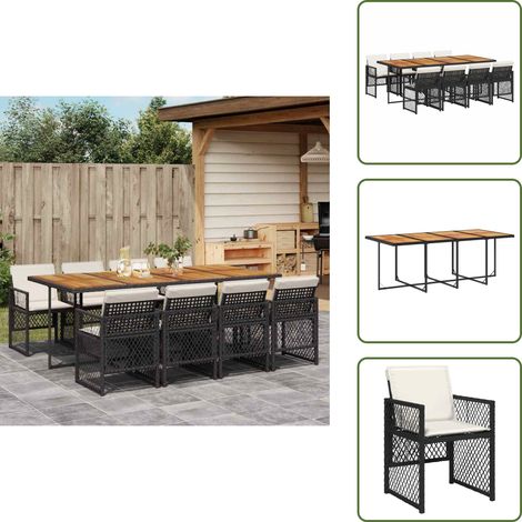 9-tlg. Garten-Essgruppe mit Kissen Schwarz Poly Rattan - Garten Essgruppe - Garten Essgruppen - Outdoor Essgruppe - Terrasse Essgruppe (1/5)