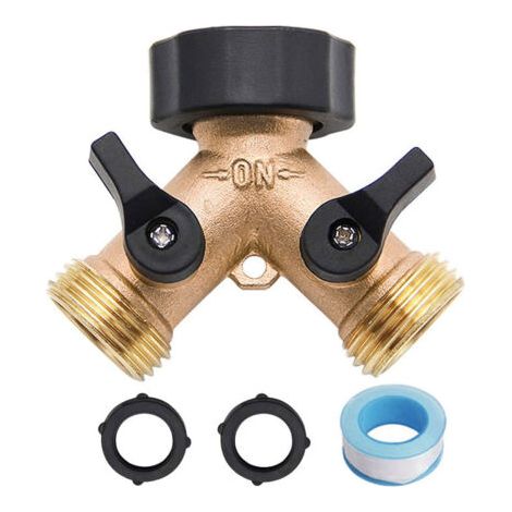 Robinet Double Sortie Machine a Lave, Répartiteur de Robinet de Jardin en Laiton, Raccord en Y, 3/4 Pouces pour Connexion de 2 Appareils, pour Adaptateur Robinet (1/5)