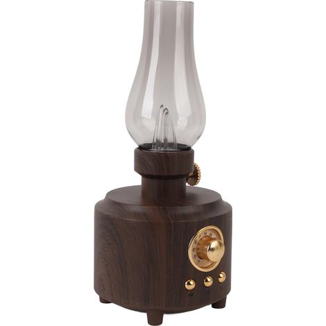 Lampe de table vintage avec enceinte Bluetooth, compatible carte mémoire USB et entrée AUX, idéale pour la chambre ou le bar, finition bois. (1/5)