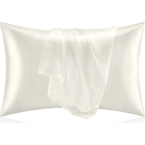 Taie d'oreiller en satin pour cheveux et peau, lot de 2 taies king size, ultra douces et soyeuses, couleur ivoire, fermeture enveloppe, 50x100 cm (1/5)
