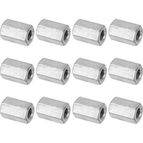 Ecrou Long M8 x 1.25 de Pas Écrou Hexagonal en Acier Inoxydable 304, 12Pcs 20mm/ 0.8" Longueur Raccords de Tige Filetés Grossiers, Écrous de Couplage, Ton Argent (1/5)