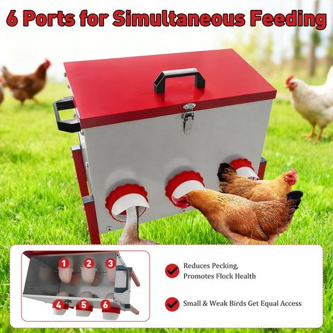 Mangeoire à poules automatique 15kg avec 6 ports d'alimentation étanche pour volailles poulailler extérieur