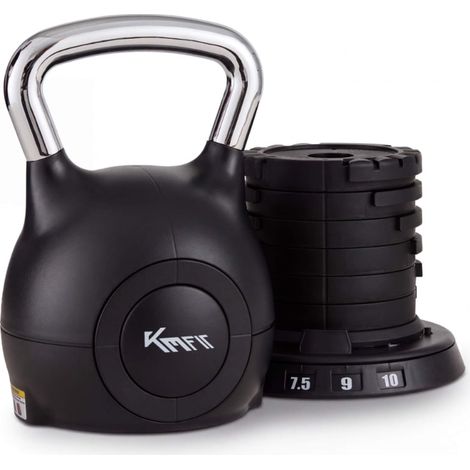 KM-Fit Verstellbare Kettlebell 1,5-10 kg, 7-in-1 Kugelhantel mit Stahlgriff & Ablageschale (1/5)