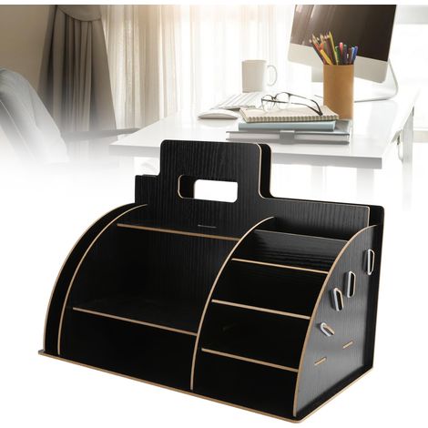 [Schreibtisch-Organizer] Kosmetikständer aus MDF mit mehreren Fächern, schwarz (13-teilig) (1/5)