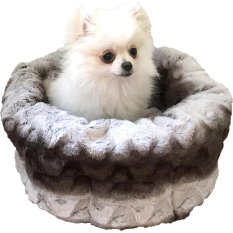 Rosewood Rundes Hundebett 40 cm für Kleine Hunde mit Weicher Plüschfüllung Hohen Rändern Rutschfester Unterseite Waschbar Grau Creme (1/4)