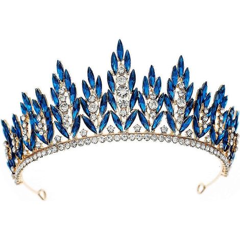 Hochzeitstiara, Braut-Haarschmuck, elegante Haarspange, modisches Kronen-Haarband, Haarband für Abschlussball, Geburtstag, Hochzeit, Mädchen-Style A Gold Blue