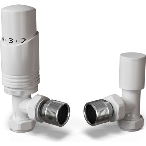 Talus Bold - White Thermostatic Radiator Valve & Lockshield Angled 15mm