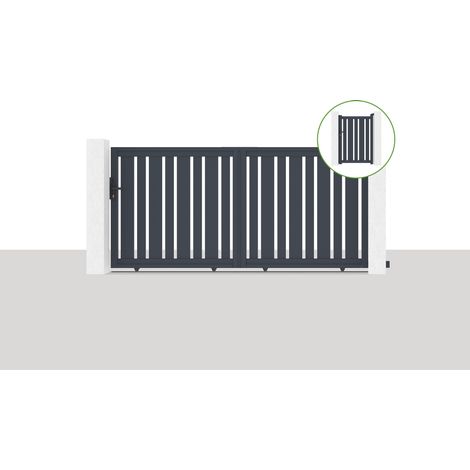 Pack portail coulissant 300x140cm VEYMONT + Portillon 1m VEYMONT H.140cm Gris (1/5)