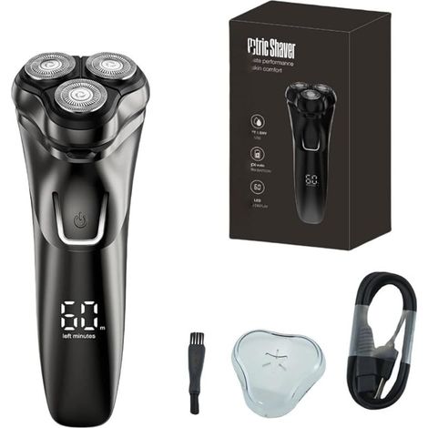 Rasoir électrique pour homme avec écran LCD, indice d'étanchéité IPX7, tête flottante 4D, convient aux peaux sensibles (noir) (1/5)