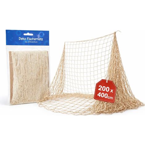Filet de pêche décoratif pour décoration maritime, différentes tailles, en option, avec coquillages et bouquets de pêche, accessoire maritime pour la maison, le jardin et les fêtes (200 x 400 cm (1/5)