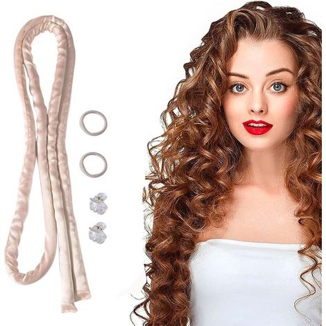 Allecto Plus - Bandeau fer à friser pour des boucles sans chaleur - Boucles fines - Cheveux longs et courts - Beige - Dormez confortablement avec une coiffure sans chaleur - Accessoire cheveux pour de (1/5)
