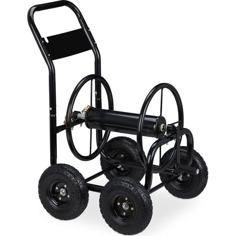 Dévidoir mobile pour tuyau d'arrosage jardin 85 x 45 x 100 cm en métal noir (1/5)