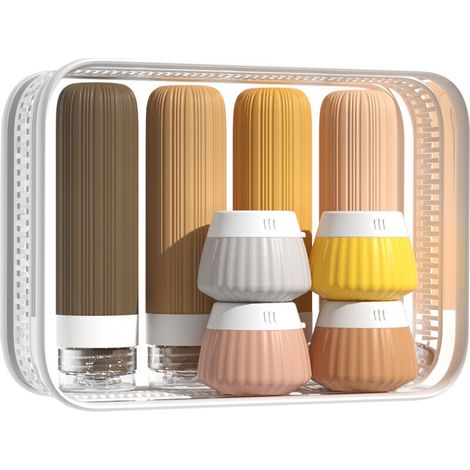 Ensemble de bouteilles de voyage, récipient extrudable en silicone étanche pour conditionneurs, shampooings, lotions, etc. (8 PCS) (1/5)