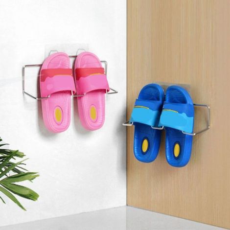 Étagère à chaussures murale en acier inoxydable, sans perçage, avec crochet pour salle de bain et cuisine, gain de place, (1/5)