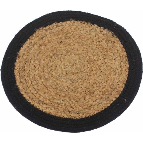 Set de Table Naturel - Jute & Coton 30cm - Bordure Noire- Vendu par 1 (1/4)