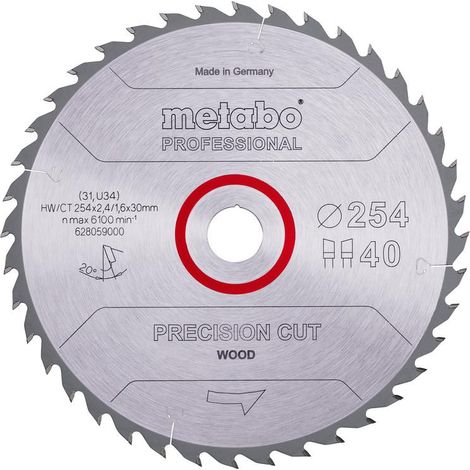 Lame de scie circulaire Pro - METABO - Precision Cut Wood HW/CT 254x30, 40 WZ 20°