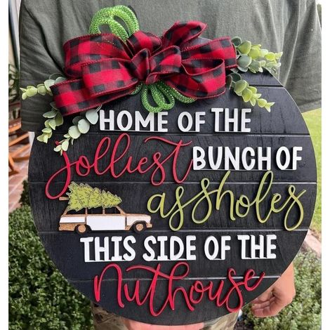 Christmas Welcome Sign, Christmas Wooden Door Sign, Wreath Ornament, Outdoor Welcome Wooden Door Sign (Black) (1/5)