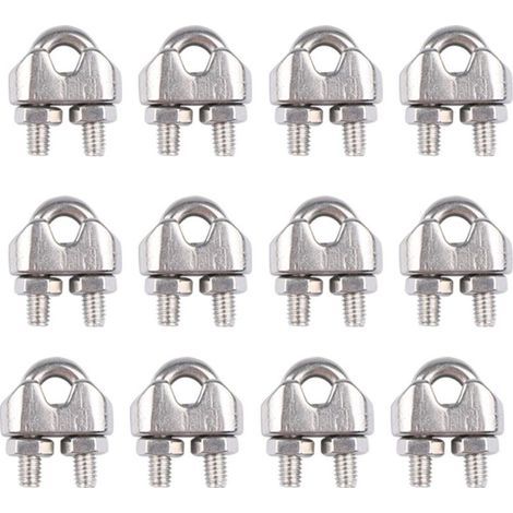 BUNTHAUS 12 pièces serre cable inox 4 mm galvanisé Pince à câble métallique pince à corde en forme d'arc Câble Métallique Clips Inox Pince en forme d'arc serre cable acier pour fixer les câbles et les