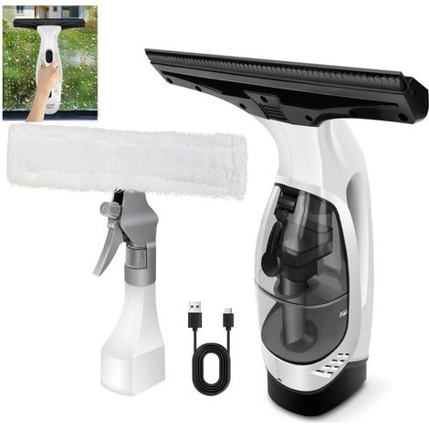 Kabelloses Fensterreinigungsset, 28 cm Abzieher, Saugkraft 2 kPa, 50 Minuten Akkulaufzeit, für Haus und Auto