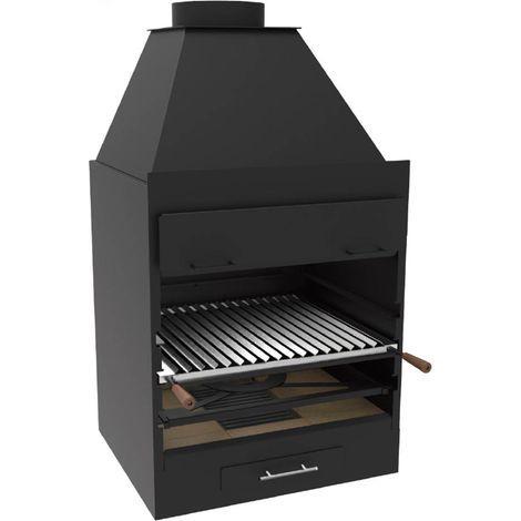 Fm Calefaccion – Barbecue au charbon et bois 60 cm – Acier au carbone 4mm – Grille en fonte – Cendrier extractible en fonte – Sortie de fumées 250mm (1/2)
