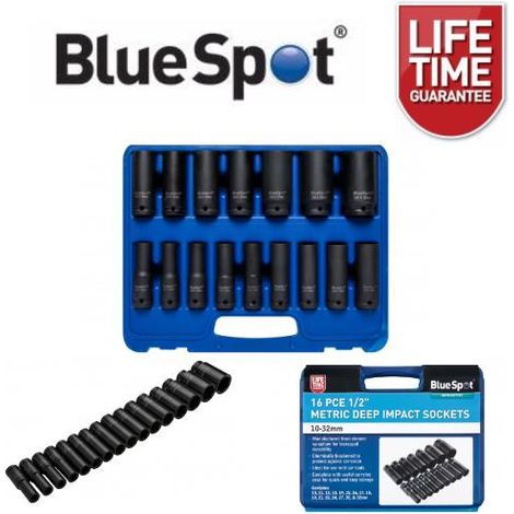 Blue Spot Tools 16 Piece 1/2" Deep Impact Sockets 10-32MM (1/4)