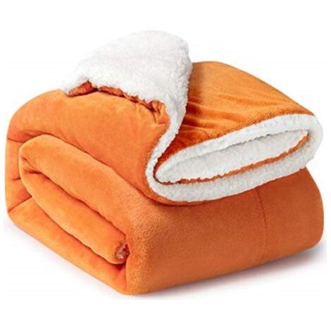 Couverture polaire Sherpa Orange 152x202cm, couvre-lit réversible Double face, doux et chaud, en flanelle, pour canapé