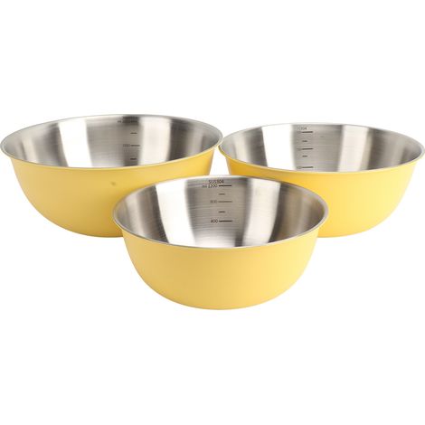 Lot de 3 bols de cuisine en acier inoxydable 304, saladier, pétrin, jauge de cuisson, jaune crème (1/5)