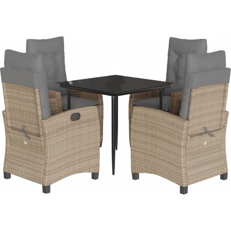 Maison Exclusive - 5-tlg. Garten-Essgruppe mit Kissen Beigemischu