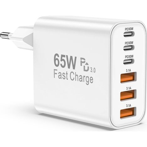 Chargeur USB C, 65W 6 Port Rapide, Multiple Type C 25W(Max) USBC Chargeur Rapide Secteur, Adaptateur pour 17 16 15 14 13 12 11 Plus Pro Max X XS XR, pour iPad,pour (1/5)