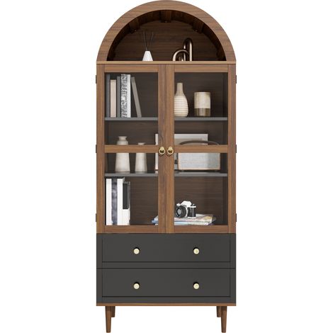 Commode à tiroirs avec étagères réglables, meuble de rangement rétro moderne en verre courbé, étagères réglables, buffet luxueux