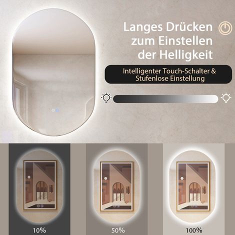 80 x 50 cm led wandspiegel oval dimmbarer badezimmerspiegel