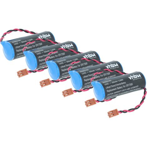 vhbw 5x Battery Replacement for Omron CS1W-BAT01 for Industrial Controller (3500 mAh, 3.6 V, Li-SOCl2)