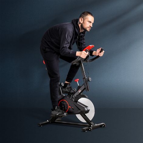 Heimtrainer Fahrrad, Fitness Fahrrad mit Pulsmesser, LCD Display, Ipad Halter, Einstellbar Sitz & Widerstand, Fahrradtrainer Fitnessfahrrad für Zuhause, Indoor Kardio Training 85 x 46 x 114 cm