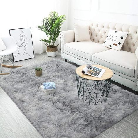 Tapis de Sol Grand, de Salon, de Chambre Doux, antidérapant, Pelucheux, Shaggy intérieur Chambre d'enfant, Pelucheux pour la décoration de la Maison (Gris Blanc, 80 x 120 cm) (1/5)