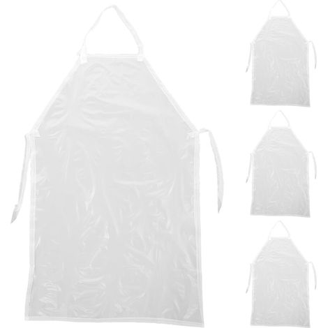 Lot 4 tabliers imperméables, bavoirs unisexes réglables en PVC blanc résistant à l'huile, pour barbecue, vaisselle