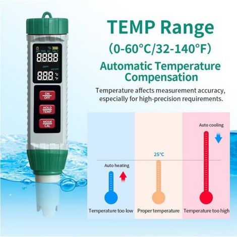 pHmètre Salinité Eau 5 en 1 X51 Numérique Étanche EC TDS Temp Piscine Boisson Aquarium Hydroponique SPA Hot Tub (1/5)