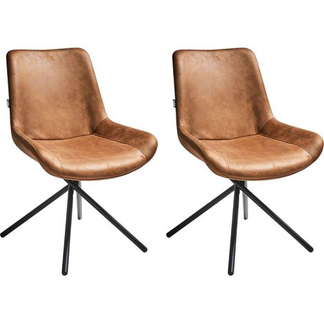 Set of 2 Dining Chairs HAILEY Faux Suede Golden Brown