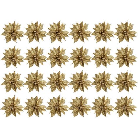 24-teilige Mini-Weihnachtsblumengirlande aus Rattan, doppellagig, als Blumendekoration-10X10CM-Golden (1/3)